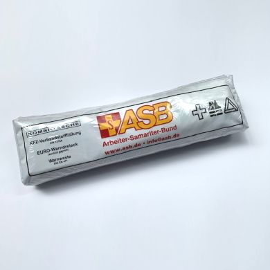 Weiße Kombi-Verbandtasche mit ASB-Logo, Symbolen und Aufschrift für KFZ-Verbandstofffüllung,…