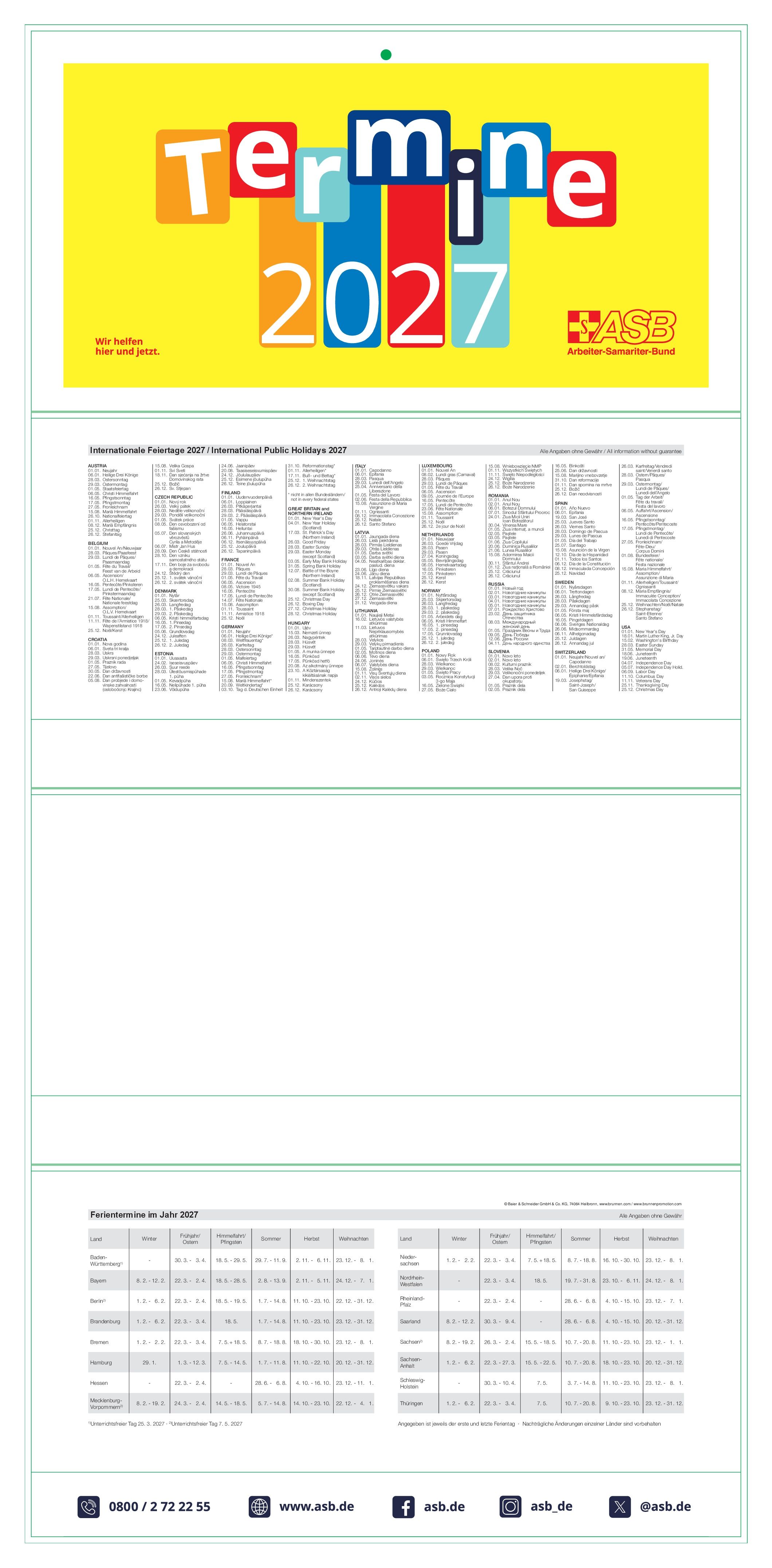 ASB-Drei-Monats-Wandkalender
