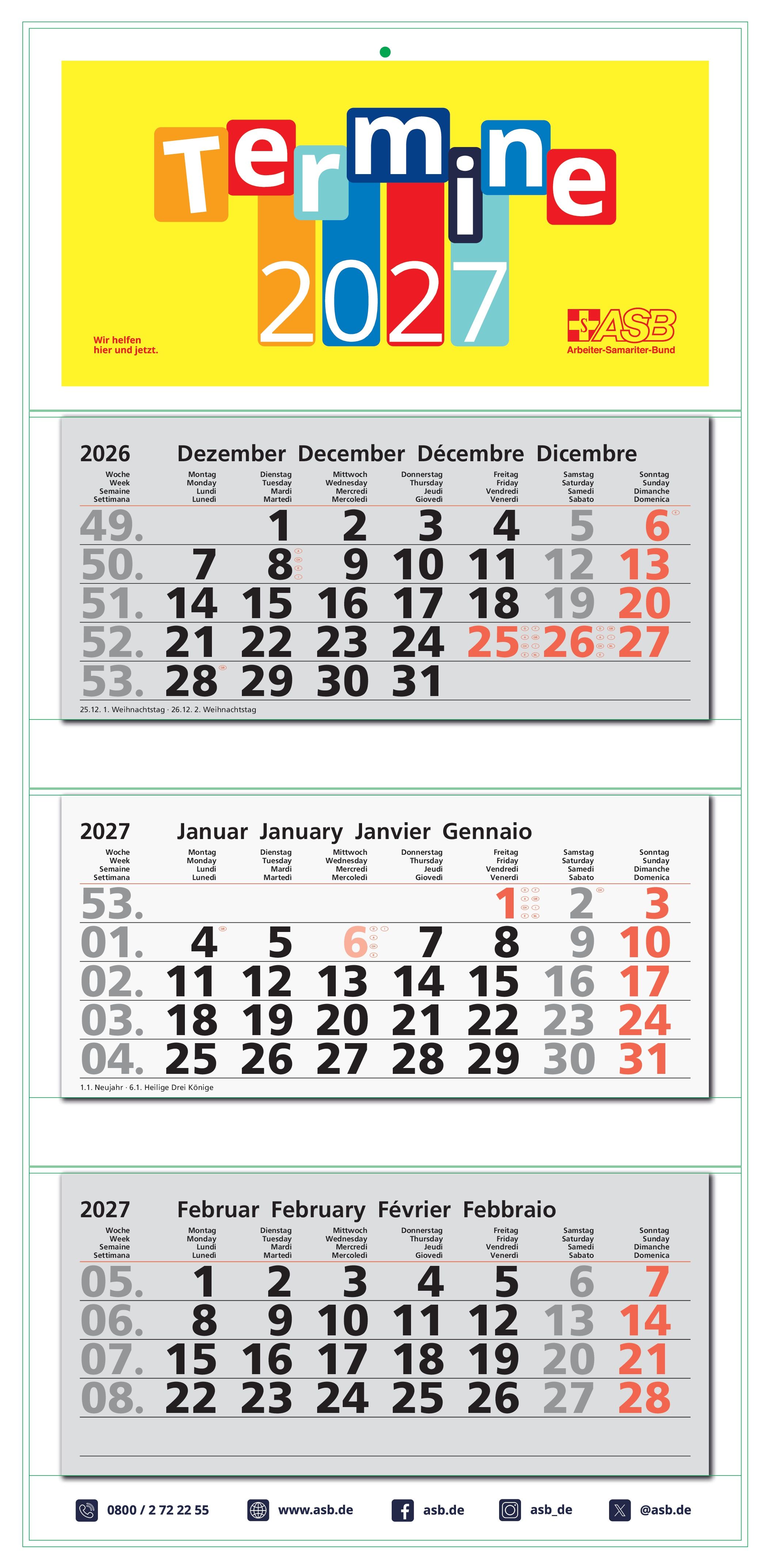 ASB-Drei-Monats-Wandkalender