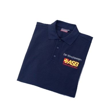 Polo-Shirt HAKRO in Farbe tinte, Frontansicht mit Brust-Stick "Der Wünschewagen"